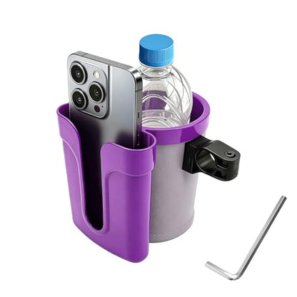 Bike Cup Holder, Bicycle Handlebar Water Bottle Holders with Cell Phone Keys Holder, Universal Drink Bottle Cage for Bike Motorcycle Scooter Stroller Walker Wheelchair (Purple & Gray) - color: Purple & Gray