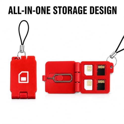 Portable SIM Card Eject Tool Storage Small Box Detachable Lanyard (Red) - color: Red