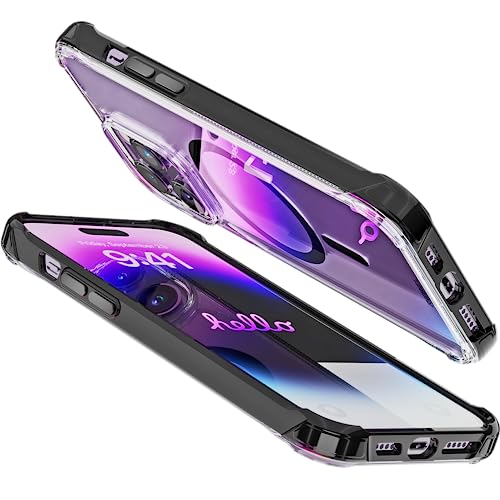 REBEL Clear Case for iPhone 14 Pro Max [Crystal Series Gen-4] Strong MagSafe Compatible, Anti-Scratch, Non-Yellowing, Protective Shockproof Bumpers, Metal Buttons, 6.7 Inch Phone 2023 (Crystal Black) - color: Crystal Black, size: iPhone 14 Pro Max
