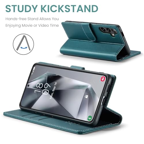 FLIPALM Wallet Case for Samsung Galaxy S25 Plus/S25+, Bluegreen | Card Holder, RFID Blocking, PU Leather Folio Flip, Kickstand, Protective Shockproof Cover - color: BlueGreen