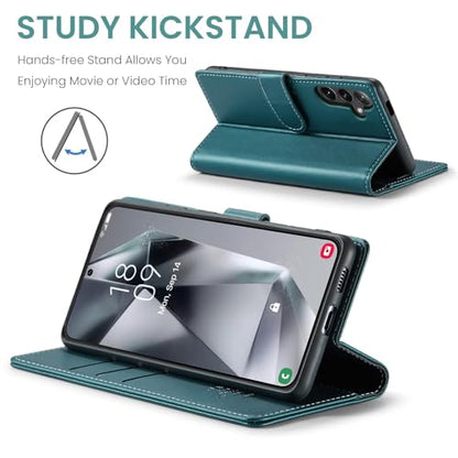 FLIPALM Wallet Case for Samsung Galaxy S25 Plus/S25+, Bluegreen | Card Holder, RFID Blocking, PU Leather Folio Flip, Kickstand, Protective Shockproof Cover - color: BlueGreen