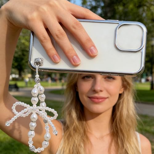 6PCS Beaded Phone Charms Strap Fruit Star Faux Pearl Rainbow Beads Phone Chains Beaded Lanyard for Camera Key Wallet Valentines Day Gifts for Her Women - style: Pearl 6Pcs 1
