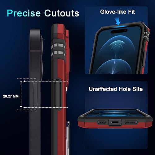 DEERLAMN Case for iPhone 15 with Slide Camera Cover + Screen Protector (2 Packs), Rotated Ring Kickstand Military Grade Shockproof Protective Cover-Red - color: Red