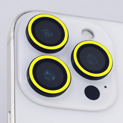 Luminous Camera Lens Protector for iPhone 16 Pro / 16 Pro Max Metal Ring Tempered Glass Glow in The Dark Lens Cover (3PCS) (Yellow, for iPhone 16 Pro/16 Pro Max) - color: Yellow