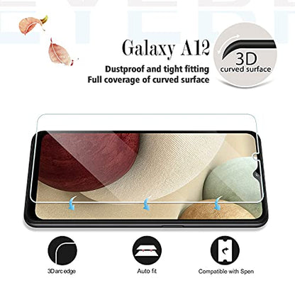 Galaxy A12 HD Clear Tempered Glass Screen Protector + Camera Lens Protectors, [2+2 Pack] [3D Glass] [Bubble-Free] [Anti-Glare] Screen Protector Glass For Samsung Galaxy A12 - size: Galaxy A12