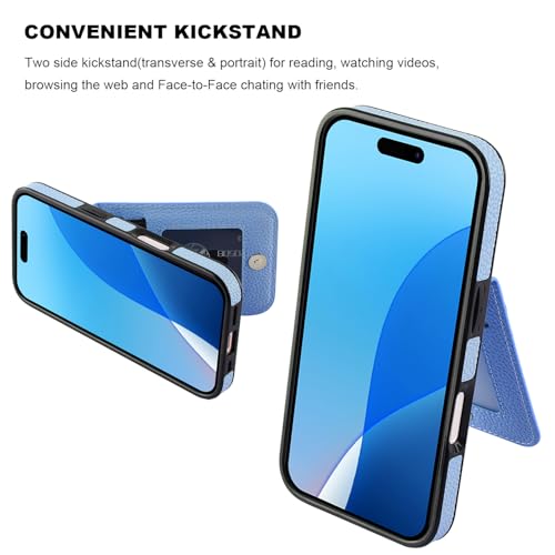 KIHUWEY for iPhone 16 Pro Wallet Case Card Holder, Lichee Light Blue | Credit Card Slots, PU Leather, Kickstand, Magnetic, Flip Heavy Duty Protection Cover for Men Women - color: Lichee Light Blue