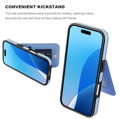 KIHUWEY for iPhone 16 Pro Wallet Case Card Holder, Lichee Light Blue | Credit Card Slots, PU Leather, Kickstand, Magnetic, Flip Heavy Duty Protection Cover for Men Women - color: Lichee Light Blue