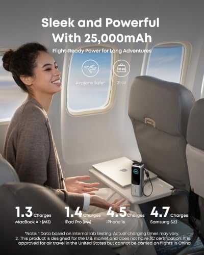 Anker Laptop Power Bank, 25,000mAh Travel Essential with 165W Total Output - color: Silver