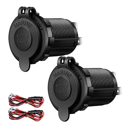 12V Cigarette Lighter Socket, 2 Pack Car Marine Motorcycle ATV RV Lighter Power Outlet Socket Replacement 12 Volt Waterproof Plug by ZHSMS - color: Black