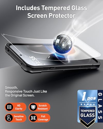 Poetic Rugged Case for Motorola Moto Edge 5G 2026, 360° Magnetic Ring Kickstand, Tempered Glass Screen Protector, Military Grade Shockproof, Wireless Charging Compatible Protective Cover, Black/Clear