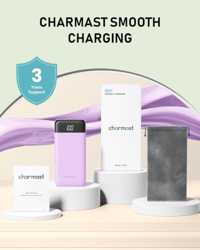 charmast Portable Charger Built-in Cables, 10000mAh Slim Power Bank Pocket - color: Purple