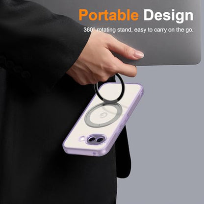 Magnetic Case for Google Pixel 10a Phone 2026 with Rotating Stand, Slim Non-Yellowing Transparent Clear Shockproof Cover with Wireless Charging (Purple) - color: Purple, size: Pixel 10a