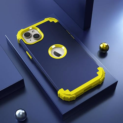 IDweel for iPhone 15 Case with Screen Protector,Luxury 3 in 1 Shockproof Slim Fit Hybrid Heavy Duty Protection Glitter Hard PC Cover Soft Silicone Bumper Full Body Case,Navy Blue/Yellow - color: Navy Blue/Yellow