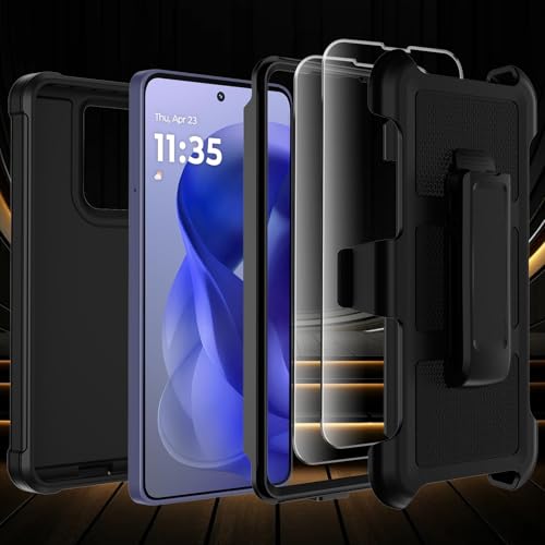 for Moto G Power 5G 2026/2025 Case with Belt Clip Holster,Military Grade Anti-Drop Shockproof Defender Phone Cases 2X Screen Protector,2 Layers Rugged Heavy Duty Protective Bumper Cover (Black) - color: Black