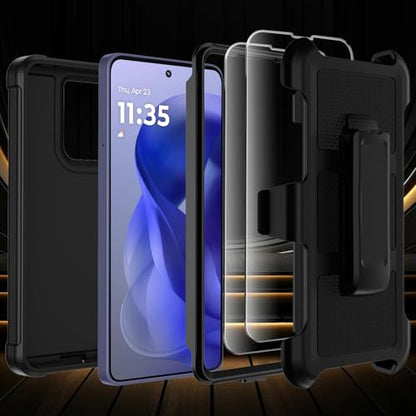 for Moto G Power 5G 2026/2025 Case with Belt Clip Holster,Military Grade Anti-Drop Shockproof Defender Phone Cases 2X Screen Protector,2 Layers Rugged Heavy Duty Protective Bumper Cover (Black) - color: Black