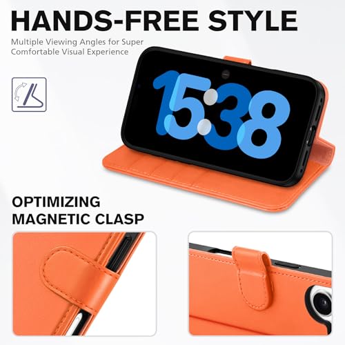 TUCCH Wallet Case for iPhone 17 (6.3") 2025, 4 Card Slots, Orange | RFID Blocking, Viewing Stand, Shockproof TPU Shell, PU Leather, Magnetic Closure, Protective Folio Flip Cover - color: Orange