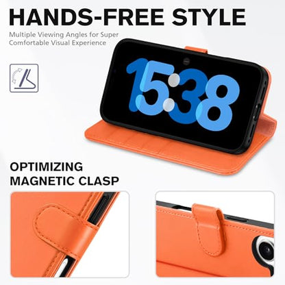 TUCCH Wallet Case for iPhone 17 (6.3") 2025, 4 Card Slots, Orange | RFID Blocking, Viewing Stand, Shockproof TPU Shell, PU Leather, Magnetic Closure, Protective Folio Flip Cover - color: Orange