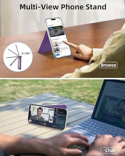 Phone Wallet Stick On with Stand, Adhesive Phone Card Holder, 8-Card Holder - color: Purple