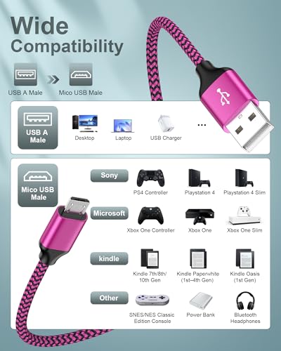 Android Fast Charger for Kindle Fire Wall Adapter + 6FT Micro USB Cable - color: Pink, style: Micro