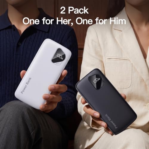 2026 2-Pack 20000mAh Portable Charger Battery Pack with Built in Cables - color: 20000 Black&White