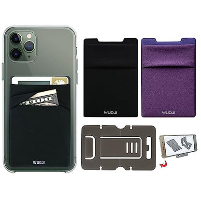 RFID Blocking Phone Card Wallet - Double Secure Pocket - Ultra-Slim Self Adhesive Credit Card Holder Card Sleeves Phone Wallet Sticker All Smartphones (Black DarkPurple)-2PC - color: Black DarkPurple