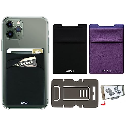 RFID Blocking Phone Card Wallet - Double Secure Pocket - Ultra-Slim Self Adhesive Credit Card Holder Card Sleeves Phone Wallet Sticker All Smartphones (Black DarkPurple)-2PC - color: Black DarkPurple