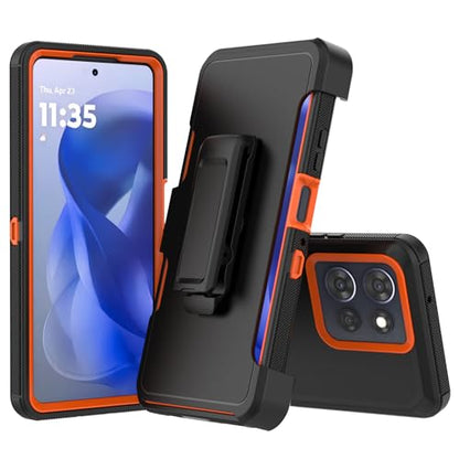 Rugged Phone Case for Moto G Power 5G 2025/Moto G Play 2025, with Belt Clip Holster & Kickstand Heavy Duty Shockproof Protective Full Body Case (Orange) - color: Orange