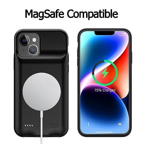Battery Case for iPhone 14, [10000mAh] Enhanced Rechargeable Portable Protective Qi Wireless Charger Case Battery Pack Support CarPlay Wireless Charging Case Compatible with iPhone 14 (6.1 inch)-Black - size: iPhone 14