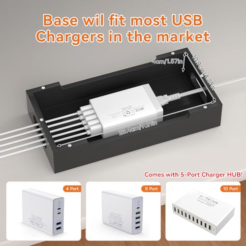 Bamboo Charging Station with 5 Port Charger HUB & 5 Cables-Black - color: Black