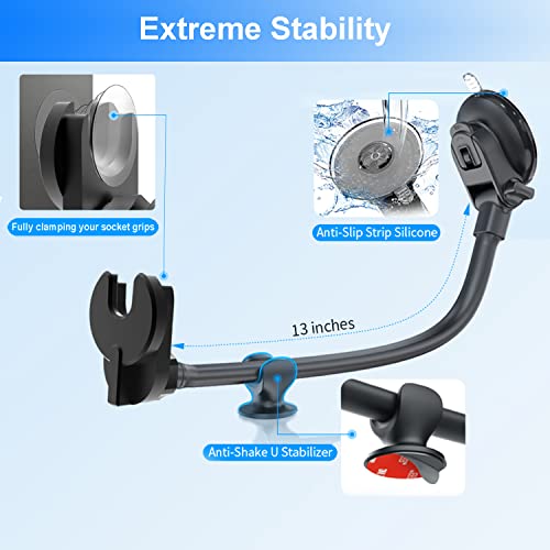 Car Phone Mount for Collapsible Grip/Socket Mount User,Windshield/Dashboard/Vent Phone Holder with Strong Suction Cup,13-Inches Long Arm Gooseneck Cell Phone Cradle for Swappable Grip Stand - style: Gooseneck Socket Mount