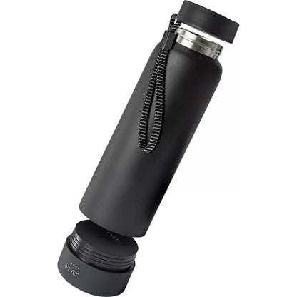 TYLT Power Bottle 2.0 24oz Stainless Steel Wide Mouth Water Bottle Removable 5700mAh Magnetic Portable Power Bank Dishwasher Safe Cup Holder Compatible Lanyard Handle Black