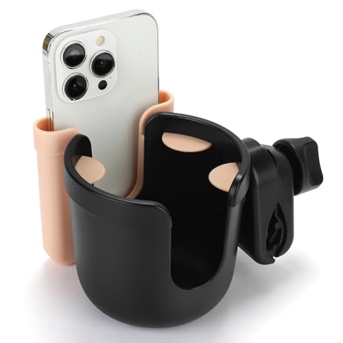 Accmor Wheelchair Cup Holder with Phone Holder, ﻿Universal 360° Rotatable Walker Cup Holder Rollator Scooter Accessory - color: Pink