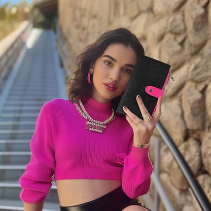 Travelambo RFID Wallet Women Bifold Multi Card Wallet Case with Zipper Pocke Credit Card Holder for Women - color: Black & Rose Red