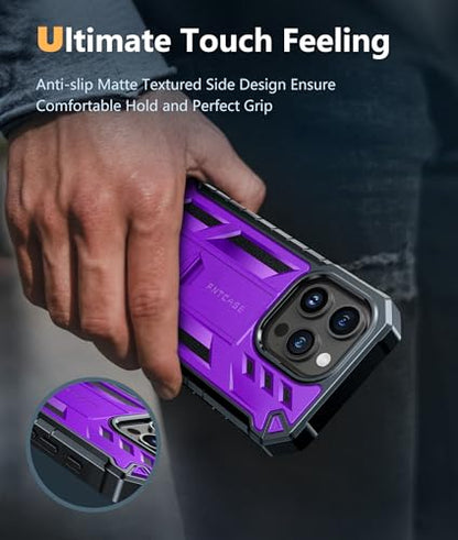 FNTCASE for iPhone 15 Pro Case, Built-in Screen Protector, Kickstand Purple | Military-Grade Drop Protection, Anti-Slip Matte Textured, Rugged Heavy Duty Shockproof TPU Protective Cover - color: Purple