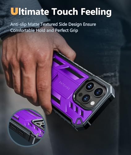 FNTCASE for iPhone 15 Pro Case, Built-in Screen Protector, Kickstand Purple | Military-Grade Drop Protection, Anti-Slip Matte Textured, Rugged Heavy Duty Shockproof TPU Protective Cover - color: Purple