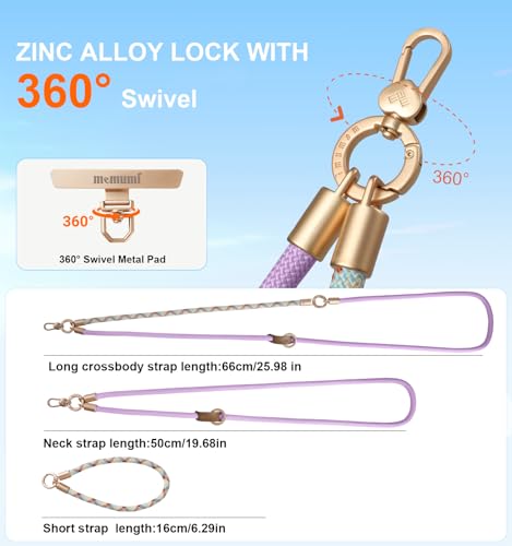 memumi Anti-Theft Phone Lanyard Crossbody for iPhone & Android, 3-in-1 Neck & Wrist Strap, 66 lbs Pull-Tested, Universal Phone Strap for Travel, Concerts & Girls, Lavender Purple - color: Lavender Purple