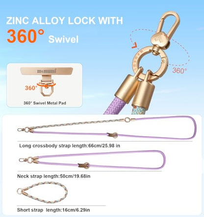 memumi Anti-Theft Phone Lanyard Crossbody for iPhone & Android, 3-in-1 Neck & Wrist Strap, 66 lbs Pull-Tested, Universal Phone Strap for Travel, Concerts & Girls, Lavender Purple - color: Lavender Purple