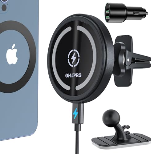 OHLPRO for MagSafe Car Mount iPhone Wireless Car Charger with Adapter - color: Black