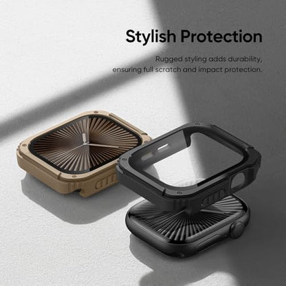 Recoppa 2 Pack Rugged Case with Screen Protector for Apple Watch Series 11 10 46mm，Tactical Military Grade Durable Shockproof Bumper Protective Cover for Men iWatch 46mm - color: Black/Desert