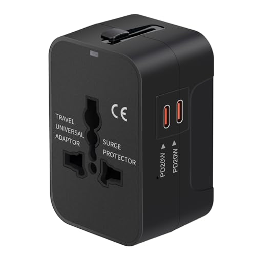 Universal Travel Adapter Fast Charger All in One Plug Adapter 2 USB-C - color: Bright Black
