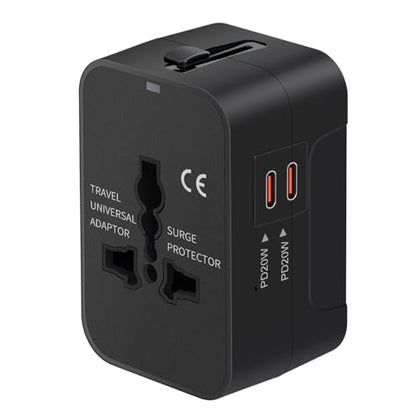 Universal Travel Adapter Fast Charger All in One Plug Adapter 2 USB-C - color: Bright Black