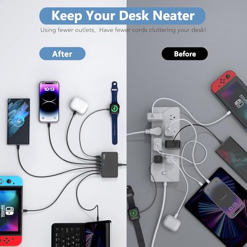 USB C Charger Block Charging Station,100W 6Port GaN Fast Charging Brick Hub - color: Black