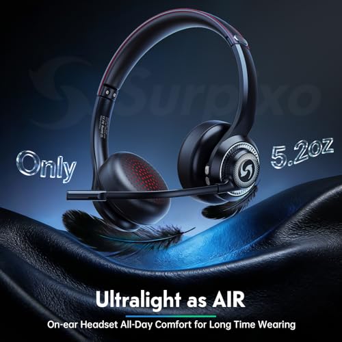 Wireless Headset with Mic for Work, Dual-Mode Headphones 50H Talk - color: Black