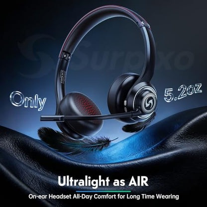 Wireless Headset with Mic for Work, Dual-Mode Headphones 50H Talk - color: Black