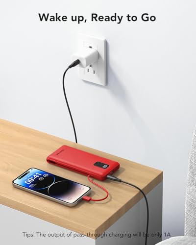 charmast Portable Charger Power Bank 10000mAh with Built-in AC Wall Plug - color: Red