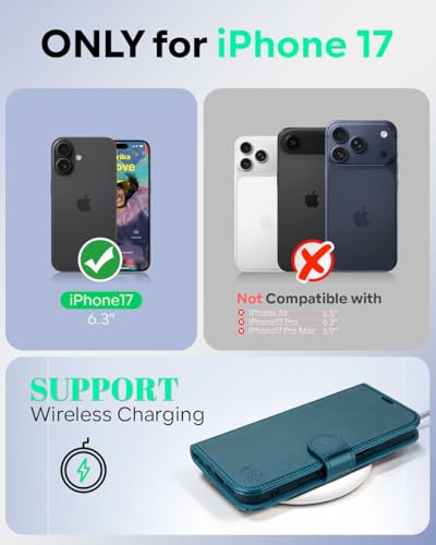 OCASE for iPhone 17 Wallet Case, Card Holder, Peacock Blue | RFID Blocking, Kickstand, Magnetic Closure, PU Leather Flip Folio, Shockproof TPU Shell, Protective Phone Cover (6.3") 2025 - color: Peacock Blue