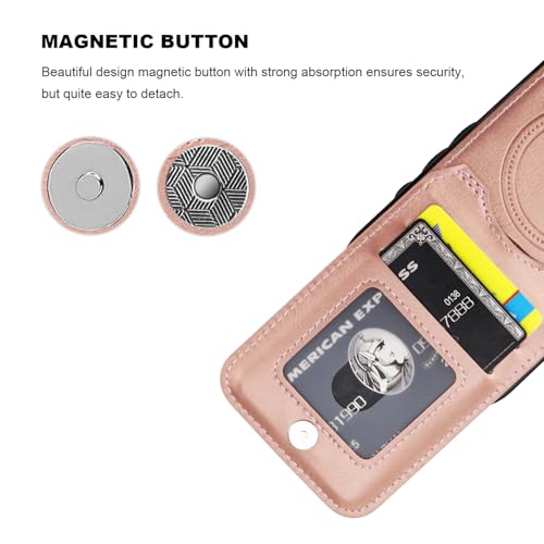 KIHUWEY for iPhone 16 Pro Wallet Case Card Holder for MagSafe, Rose Gold | Wireless Charging, RFID, Flip PU Leather, Magnetic Clasp, Hands-Free Viewing Kickstand, Heavy Duty Protective Cover - color: Magsafe for Rose Gold