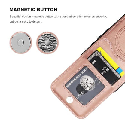 KIHUWEY for iPhone 16 Pro Wallet Case Card Holder for MagSafe, Rose Gold | Wireless Charging, RFID, Flip PU Leather, Magnetic Clasp, Hands-Free Viewing Kickstand, Heavy Duty Protective Cover - color: Magsafe for Rose Gold