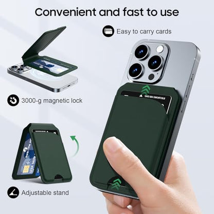 Magnetic Wallet for iPhone, Magnetic Phone Wallet for iPhone 17/16/15/14/13/12 Series with ID Window, RFID Blocking (Green) - color: green