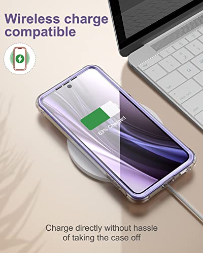 SURITCH for Samsung Galaxy S21 FE Clear Case 6.4" (Only), [Built-in Screen Protector] Full Body Protective Hard Shell+Soft TPU Phone Case for Samsung S21 FE -(Lavender Blue Edge) - color: Lavender Blue Edge